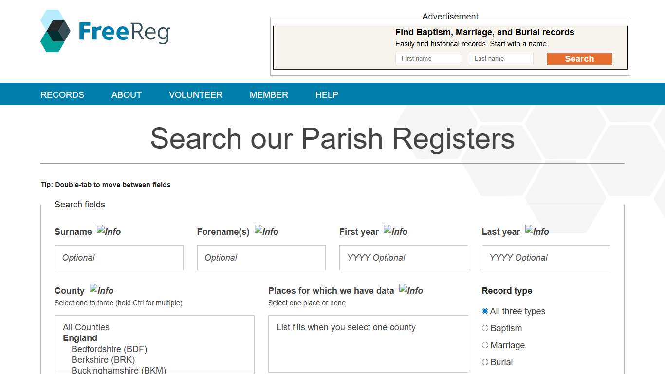 Search Query | FreeREG